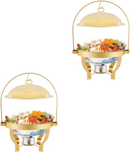 8.5 QT مجموعة بوفيه طبق QT ، وأطباق الغضب من الفولاذ المقاوم للصدأ من 4 عبوات لبوفيه ، ومواقف غذائية الماس الفاخرة الذهب مع غطاء وربط للحفلات ، وآمنة ، وآمنة ، تجميع سريع in Kuwait