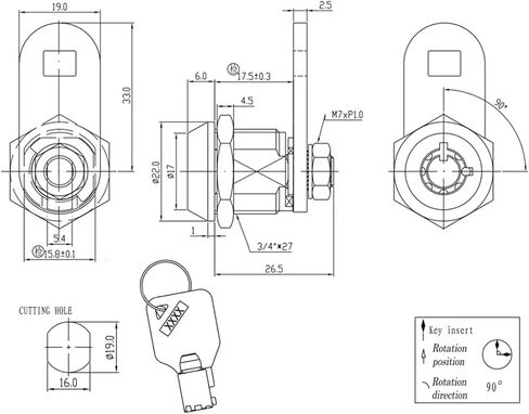Tubular Cam Lock Two Key-Way The Key Can Be Removed After Turning Rotation for Vending Machine Cabinet RareLock 1001AS 1Pcs in Saudi Arabia