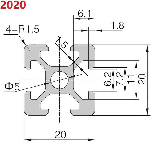 1pc 20x20 Aluminum Profile 2020 T Slot 6mm CNC European Standard Aluminum Extrusion Profile Cut Extrusion Guide Strip(2020-Black 1 PCS,100mm) in Saudi Arabia