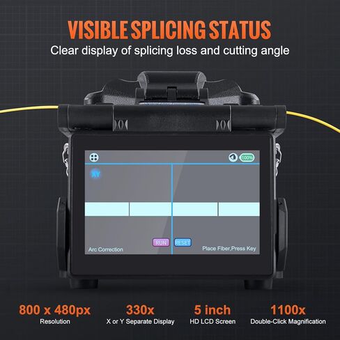 Vevor Fiber Fusion Splicer 6-Motor ، Core Moalment Fiber Optic Pricer 6S Clishing & 13S Heating ، مع شاشة 5 "LCD ، بطارية 7800mAh لـ SM MM DS NZDS in Saudi Arabia