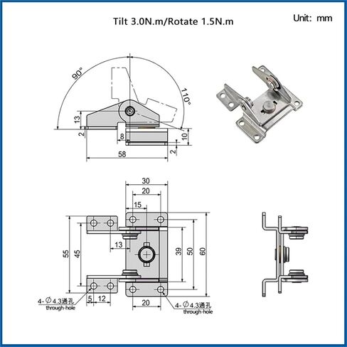 Tilt 3.0N.m Dual Axis Torque Rotation Damping Shaft Hinge Stainless Steel 360 ° 1Pcs in Saudi Arabia