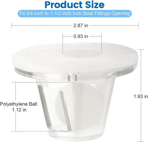 QCG Boat Self Bailing Ball Scupper Valve Fits 3/4 Inch to 1-1/2 Inch Boats Scuppers Openings, Efficient Self-Bailing Boat Ball Scuppers, Clear in Kuwait