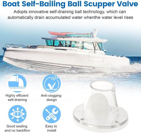 QCG Boat Self Bailing Ball Scupper Valve Fits 3/4 Inch to 1-1/2 Inch Boats Scuppers Openings, Efficient Self-Bailing Boat Ball Scuppers, Clear in Kuwait