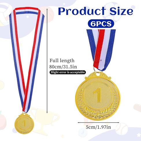 6Pcs Gold Medals for Awards, 2 Inch Metal Award Medals Olympic Style Winner Awards for Competitions, Sports, Party, Tournaments, and Prizes in Saudi Arabia