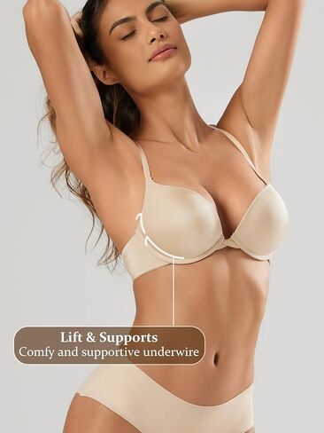 Push Up T-Shirt Bra Thick Pads Add 2 Cups Plunge Sexy Cleavage Extra Padded Underwire Bras 36B Black in Saudi Arabia