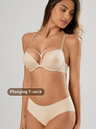 Push Up T-Shirt Bra Thick Pads Add 2 Cups Plunge Sexy Cleavage Extra Padded Underwire Bras 36B Black in Saudi Arabia
