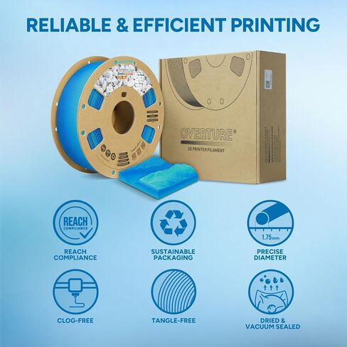 OVERTURE Rock PLA Filament 1.75mm, Marble PLA 3D Printer Filament 1kg Spool (2.2lbs), Dimensional Accuracy +/- 0.02 mm, Fit Most FDM Printer (Barrier Reef) in Kuwait