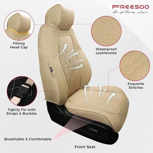FREESOO CRV Front Seat Covers - 2pcs Custom Fit Front Car Seat Covers for Honda CRV 2022 2021 2020 2019 2018 2017 - Luxury Waterproof Leather Bucket Seat Covers for SUV - Black in Saudi Arabia