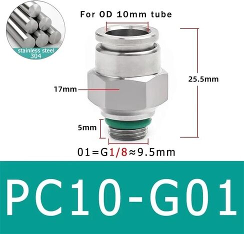 10pcs 304 من الفولاذ المقاوم للصدأ خرطوم تركيب PC G-thread موصل الأنابيب الهوائية 1/8 1/4 3/8 1/2 M5 BSPT خرطوم الاقتران السريع (PC10-G04) in Saudi Arabia