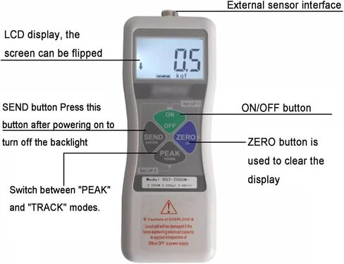 Tension Pressure Tester, With External Sensor, Data Output, 4-Digit LCD Display, Peak And Track Model, For Lab Load Tests(2000N) in Kuwait