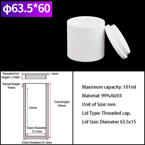 Corundum Cylindrical Crucibles with Threaded Caps, 99% Alumina Ceramic Crucibles, Available in Various Specifications (1, 14 * 25mm*1.75ml, OD*Total Height*Maximum Capacity) in Kuwait