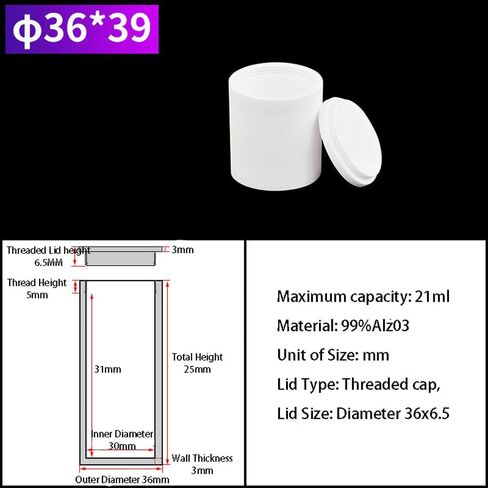 Corundum Cylindrical Crucibles with Threaded Caps, 99% Alumina Ceramic Crucibles, Available in Various Specifications (1, 14 * 25mm*1.75ml, OD*Total Height*Maximum Capacity) in Kuwait