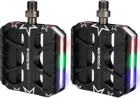 Smart Bike Pedals with LED Lights, Auto On-Off, 3 Colours, 7 Modes, USB Rechargeable, Waterproof, Flat Aluminium with 9/16in Steel Spindle, for e-Bike, City, Commuter, Hybrid, Road in Saudi Arabia