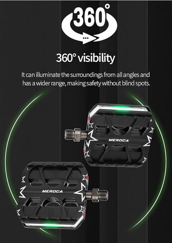 Smart Bike Pedals with LED Lights, Auto On-Off, 3 Colours, 7 Modes, USB Rechargeable, Waterproof, Flat Aluminium with 9/16in Steel Spindle, for e-Bike, City, Commuter, Hybrid, Road in Saudi Arabia