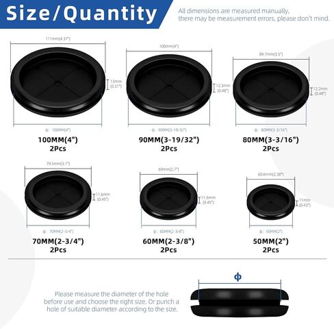 Glarks 12pcs 6 أحجام ذات جوانب مزدوجة مجموعة قابس ثقب المطاط مستدير ، حشيش سلك كهربائي مزدوج من الجوانب ، قابس مطاط صناعي ثقب للأسلاك ، حماية الكابل in Saudi Arabia