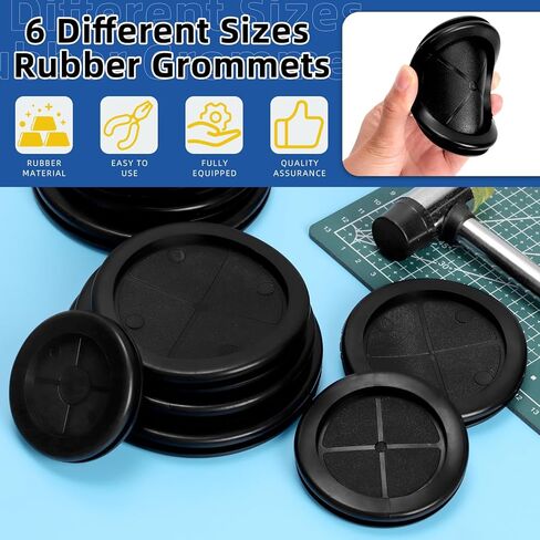 Glarks 12pcs 6 أحجام ذات جوانب مزدوجة مجموعة قابس ثقب المطاط مستدير ، حشيش سلك كهربائي مزدوج من الجوانب ، قابس مطاط صناعي ثقب للأسلاك ، حماية الكابل in Saudi Arabia