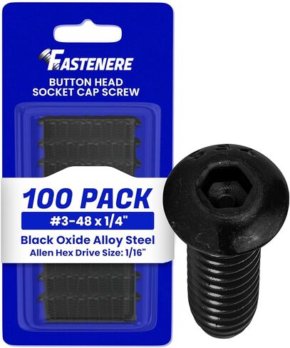 Button Head Socket Cap Screws - 3-48 x 1/4" (100-Pcs) Alloy Steel, Fully Threaded, Fine Black Oxide Finish, Corrosion-Resistant, Machine Thread, Easy to Install w/Allen Hex Drive in Saudi Arabia