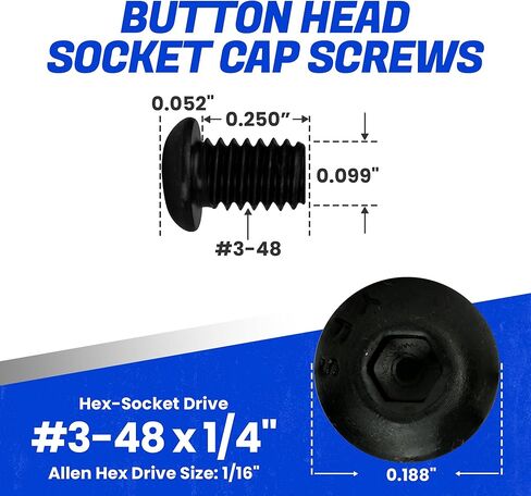 Button Head Socket Cap Screws - 3-48 x 1/4" (100-Pcs) Alloy Steel, Fully Threaded, Fine Black Oxide Finish, Corrosion-Resistant, Machine Thread, Easy to Install w/Allen Hex Drive in Saudi Arabia