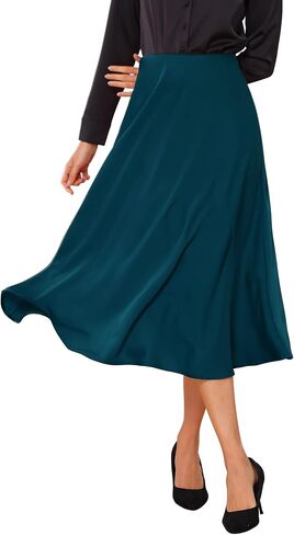 تنورة Allegra K Satin Midi للسيدات عالي الخصر A-LINE LINE مرنة تلاشى التنانير غير الرسمية الأنيقة in Saudi Arabia