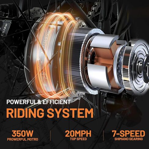 Ecotric CityCruiser Electric Bike 26 "E Bike 350W Motor Bicycles قابل للإزالة 36V 10AH Lithium بطارية التنقل بخطوة Ebike للبالغين مع سلة Shimano 7 Speed ​​Gears in Saudi Arabia