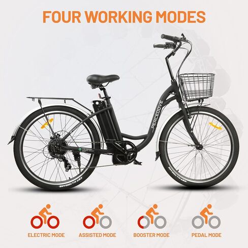 Ecotric CityCruiser Electric Bike 26 "E Bike 350W Motor Bicycles قابل للإزالة 36V 10AH Lithium بطارية التنقل بخطوة Ebike للبالغين مع سلة Shimano 7 Speed ​​Gears in Saudi Arabia