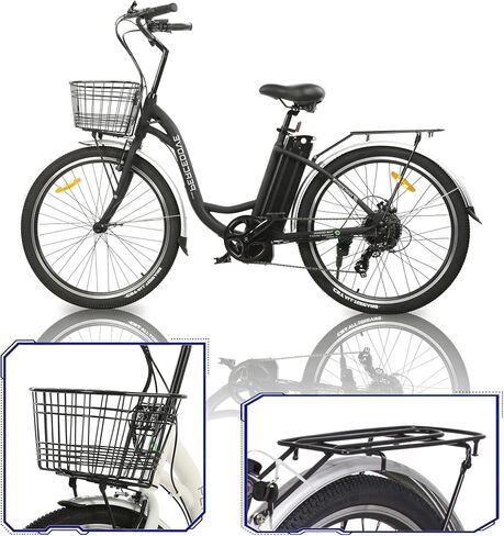 Ecotric CityCruiser Electric Bike 26 "E Bike 350W Motor Bicycles قابل للإزالة 36V 10AH Lithium بطارية التنقل بخطوة Ebike للبالغين مع سلة Shimano 7 Speed ​​Gears in Saudi Arabia