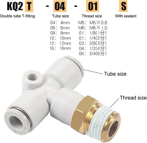 1PCS Pneumatic Fittings External Thread T-shaped Tee Connector KQ2T04 06 08 10- M5 M6 01S 02S 03S 04S(KQ2T08-04S) in Saudi Arabia