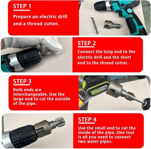 Pipe Threader Tool Set Drill-Driven Dual-Function Internal & External Threading for 1/2 & 3/4″ Pipe – PVC & Metal Pipe Threader in Kuwait