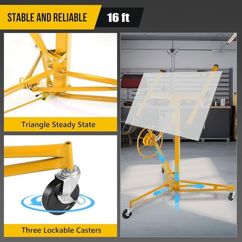 16FT Drywall Lift Panel Hoist Jack Lifter, 150 LBS Heavy Duty Steel Sheetrock Lift with Wheels, Adjustable Telescopic Drywall Jack for Ceiling & Wall Installation in Kuwait