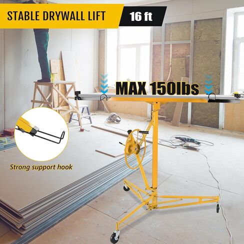 16FT Drywall Lift Panel Hoist Jack Lifter, 150 LBS Heavy Duty Steel Sheetrock Lift with Wheels, Adjustable Telescopic Drywall Jack for Ceiling & Wall Installation in Kuwait
