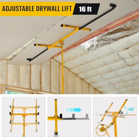 16FT Drywall Lift Panel Hoist Jack Lifter, 150 LBS Heavy Duty Steel Sheetrock Lift with Wheels, Adjustable Telescopic Drywall Jack for Ceiling & Wall Installation in Kuwait