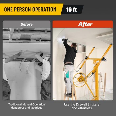 16FT Drywall Lift Panel Hoist Jack Lifter, 150 LBS Heavy Duty Steel Sheetrock Lift with Wheels, Adjustable Telescopic Drywall Jack for Ceiling & Wall Installation in Kuwait