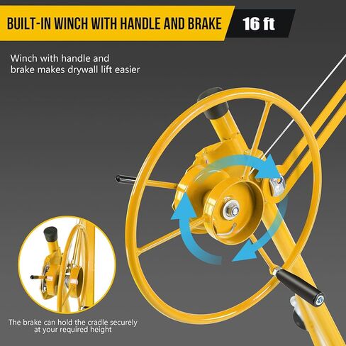 16FT Drywall Lift Panel Hoist Jack Lifter, 150 LBS Heavy Duty Steel Sheetrock Lift with Wheels, Adjustable Telescopic Drywall Jack for Ceiling & Wall Installation in Kuwait