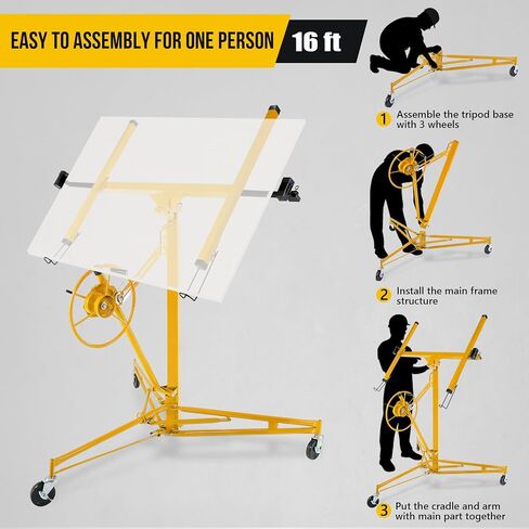 16FT Drywall Lift Panel Hoist Jack Lifter, 150 LBS Heavy Duty Steel Sheetrock Lift with Wheels, Adjustable Telescopic Drywall Jack for Ceiling & Wall Installation in Kuwait