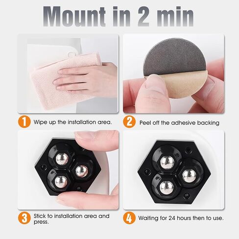 Mini Self Reshesive Universal Wheel 360 درجة التناوب صناديق الأثاث صناديق القمامة السفلية يمكن لأجهزة المطبخ عجلات صغيرة الأجهزة (3 كرات فولاذية سوداء ، 8) in Saudi Arabia