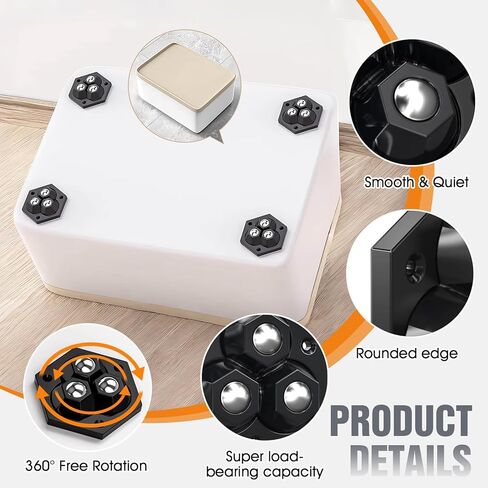 Mini Self Reshesive Universal Wheel 360 درجة التناوب صناديق الأثاث صناديق القمامة السفلية يمكن لأجهزة المطبخ عجلات صغيرة الأجهزة (3 كرات فولاذية سوداء ، 8) in Saudi Arabia