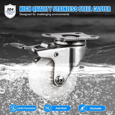 2 Inch Stainless Steel Caster Wheels Set of 4, Anti-Rust Swivel Casters with Brake, Silent and Floor-Friendly Thermoplastic Rubber Wheels for Furnitures,Labs,Hospitals,Restaurants in Saudi Arabia