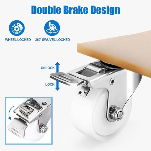 2 Inch Stainless Steel Caster Wheels Set of 4, Anti-Rust Swivel Casters with Brake, Silent and Floor-Friendly Thermoplastic Rubber Wheels for Furnitures,Labs,Hospitals,Restaurants in Saudi Arabia
