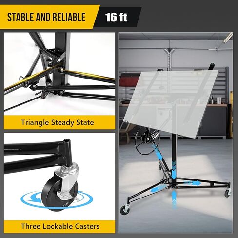 16FT Drywall Lift Panel Hoist Jack Lifter, 150 LBS Heavy Duty Steel Sheetrock Lift with Wheels, Adjustable Telescopic Drywall Jack for Ceiling & Wall Installation in Kuwait