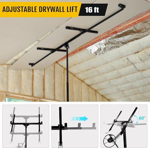 16FT Drywall Lift Panel Hoist Jack Lifter, 150 LBS Heavy Duty Steel Sheetrock Lift with Wheels, Adjustable Telescopic Drywall Jack for Ceiling & Wall Installation in Kuwait