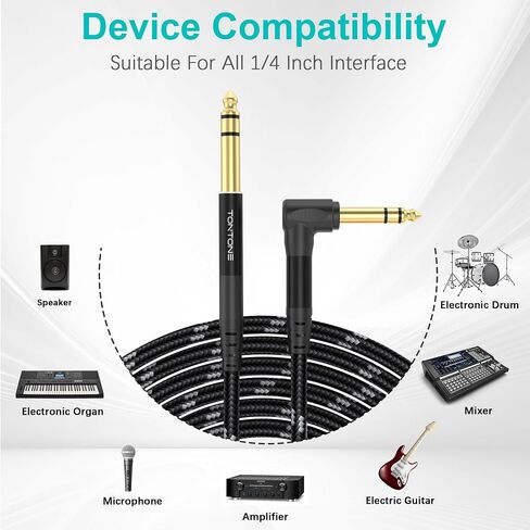 1/4 Inch TRS Cable Right Angle to Straight 2-Pack 6.6FT, 6.35mm Balanced 1/4 Audio Cable for Electric Guitar Bass Keyboard Mixer Amplifier Speaker in Saudi Arabia