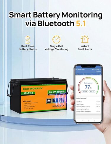 بطارية ليثيوم 24V 100AH التي تستحقها Eco ، بطارية قابلة لإعادة الشحن مع حماية منخفضة ، كحد أقصى. 2560W للنظام الشمسي خارج الشبكة ، 70-86 رطل محركات التصيد ، العربة ، RV ، الأسرة (حزمة واحدة) in Saudi Arabia