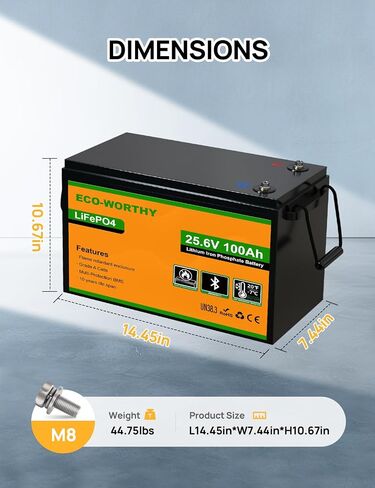 بطارية ليثيوم 24V 100AH التي تستحقها Eco ، بطارية قابلة لإعادة الشحن مع حماية منخفضة ، كحد أقصى. 2560W للنظام الشمسي خارج الشبكة ، 70-86 رطل محركات التصيد ، العربة ، RV ، الأسرة (حزمة واحدة) in Saudi Arabia