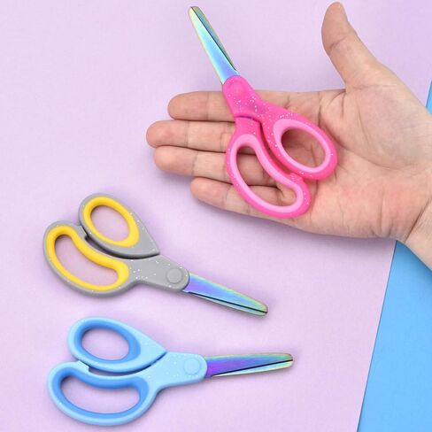 5" Kids Scissors Set(3 Pcs), Safety Rounded edge Blunt-Tip, Titanium Coating Blades, Comfort Grip for School Classroom Children and Toddler Cutting Craft Paper, Glitter Assorted Color in Kuwait
