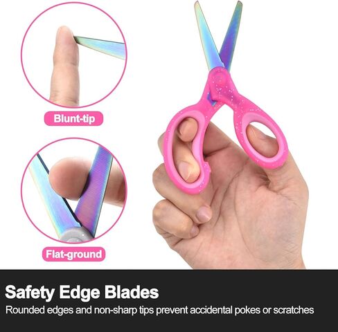5" Kids Scissors Set(3 Pcs), Safety Rounded edge Blunt-Tip, Titanium Coating Blades, Comfort Grip for School Classroom Children and Toddler Cutting Craft Paper, Glitter Assorted Color in Kuwait