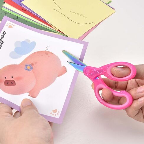 5" Kids Scissors Set(3 Pcs), Safety Rounded edge Blunt-Tip, Titanium Coating Blades, Comfort Grip for School Classroom Children and Toddler Cutting Craft Paper, Glitter Assorted Color in Kuwait