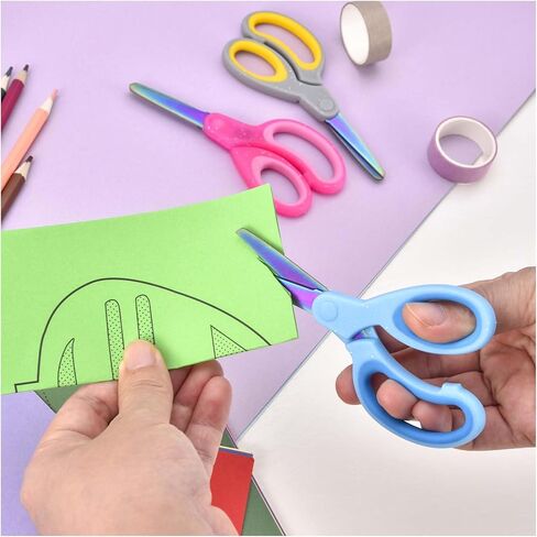 5" Kids Scissors Set(3 Pcs), Safety Rounded edge Blunt-Tip, Titanium Coating Blades, Comfort Grip for School Classroom Children and Toddler Cutting Craft Paper, Glitter Assorted Color in Kuwait