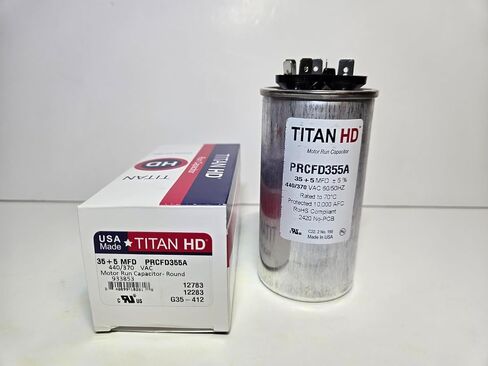 Titan HD PRCFD355A 35/5 MFD 35 + 5 440/370 Dual Run Capacitor American Made HVAC A/C Air Complementer Packard in Saudi Arabia