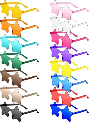 PLULON 15 Pairs Red Star Sunglasses Bulk Colorful Rimless Star Shape Sunglasses for Kids Colored Glasses Birthday Bachelorette Party Favors Summer Outdoor Activities for Women Men Kids Adult in Saudi Arabia