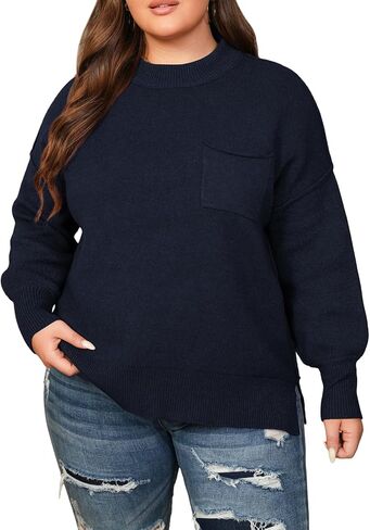 سترات Eytino Plus Size للنساء الضخمات ذات الأكمام الطويلة ذات الأكمام الطويلة متماسكة من أعلى سترات من السحب الدافئ مع الجيب (1x-5x) in Saudi Arabia